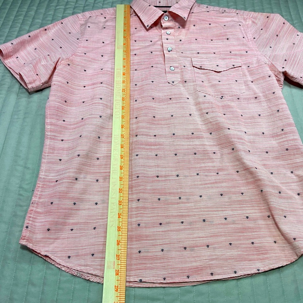 Banana Republic Mens Short Sleeve Shirt Red White Striped Micro Anchor Print L - Picture 6 of 9